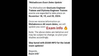 Mahadiscom AEJEAccounts Exams Date update 2024 [upl. by Nathanil276]