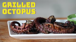 Grilled Octopus Tentacles  Seafood on the Grill  Lemon Mint Yogurt Sauce  Spatchcock Funk [upl. by Doak511]