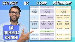 Tax Differences EXPLAINED LLC S Corp Partnership Sole Prop [upl. by Trebliw]