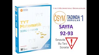 345 TYT MATEMATİK SAYFA 92 VE 93 SORULARIN ÇÖZÜMÜ [upl. by Kalasky]