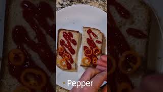 Breakfast sandwich with ham ketchup peppers cheese Air fryer recipe Morning food Fast food [upl. by Yllah]