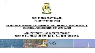 Indian Coast Guard Assistant Commandant Vacancies 2024 [upl. by Yaresed]