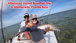 Catching elusive Bonefish and Bonnethead Sharks in Islamorada Florida Keys Afternoon sunset trip [upl. by Labors]