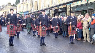 3 Drum Majors with Vale Of Atholl Pipe Band for Pitlochry 2020 New Year Street Party in Scotland [upl. by Fuld]