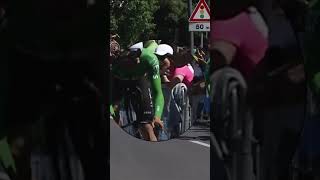 A close call with a fan for Filippo Ganna during his TT at the Giro 🫣 [upl. by Feliza475]