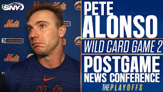 Mets slugger Pete Alonso talks tripping over bat tough Game 2 loss his future beyond Game 3  SNY [upl. by Eidnahs]