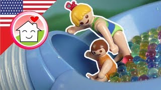 Playmobil english Mega Slide at the Castle Water Park  The Hauser Family [upl. by Eelloh]