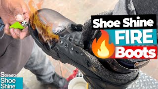 How to Shoe Shine Boots 🥾🥾 Boots on Fire 🔥🔥 ASMR Shoe Shine asmr [upl. by Anikes]