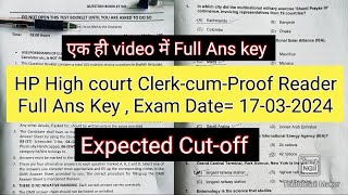 HP High court ClerkcumProof Reader Answer key 2024 Dated 17032024 Full answer key [upl. by Heid]