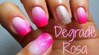 Unha Decorada Fácil Degradê Rosa  Nail Art Tutorial [upl. by Maribeth]