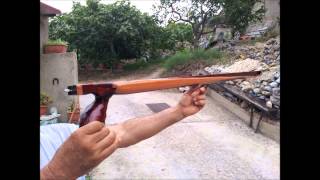 PESCA SUB ARBALETE IN LEGNO TRIPLO ELASTICO 110 wooden speargun homemade DIY [upl. by Eudo]