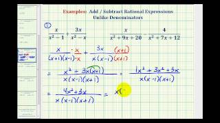 Ex 4 Add and Subtract Rational Expressions  Unlike Denominators [upl. by Alitta]