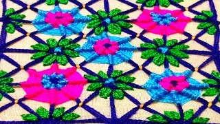 hand embroidery  Ribbed Spider Web Stitch nakshi katha design by cherry blossom [upl. by Tija]