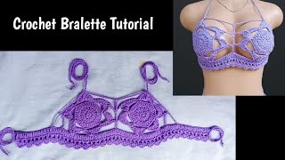 Crochet bralette tutorial  Crochet flower top  Crochet bikini top [upl. by Donahue481]