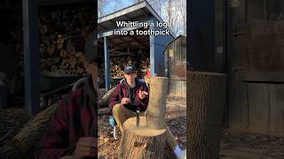 Whittling a log into a toothpick😭 challengevideo mrbeastchallange wilderness outdoors knife [upl. by Ecnahc]