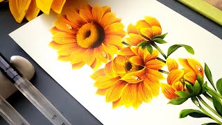 🌻💛 INCREDIBLE Sunflower 🌻 💛 Painting ART round brush technique ✨️ shorts [upl. by Gwenni789]