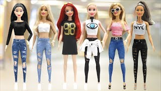 Play Doh Ripped Jeans amp Sport Dress Disney Princess Ariel Rapunzel Mulan Barbie Inspired Costumes [upl. by Kwabena]