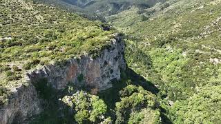 DJI Mavic 3 drone flight at top of ravine over old church Mystras Greece 20240425 [upl. by Annatnas]