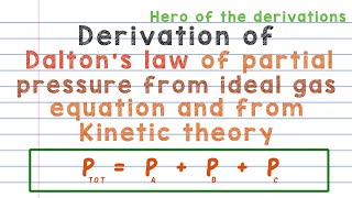 Derivation of Daltons law of partial pressure from ideal gas equation and kinetic theory of gases [upl. by Narod]