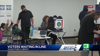 California Election  Stanislaus County voters wait to cast their ballot after polls close [upl. by Ainegul224]