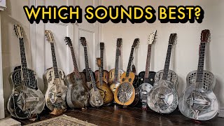 Compare Ten Different Resonator Guitars National Dobro Regal Vintage New etc [upl. by Yraunaj]