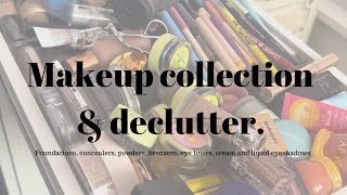 Makeup collection amp declutter  part 1 foundations concealers bronzers eye liners amp more [upl. by Nerek282]