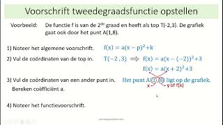 tweedegraadsfuncties  7 voorschrift tweedegraadsfunctie opstellen bij gegeven punten of grafiek [upl. by Grubb]