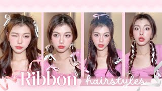 Easy Ribbon Hairstyle in 5 Mins Balletcore Inspired Hair Ideas by 小周洁洁子 [upl. by Parthinia]