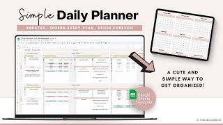 Simple Daily Planner Google Sheets Spreadsheet  Productivity Planner Task Tracker Weekly Planner [upl. by Elfrieda]