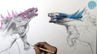 How to draw godzilla vs shimo  G x K the new empire  step by step tutorial Part 1 [upl. by Christmann]