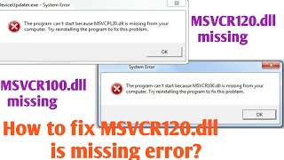 MSVCR120dll is missing  MSVCR110dll is missing  How to resolve MSVCR120dll is missing error [upl. by Betthezul416]