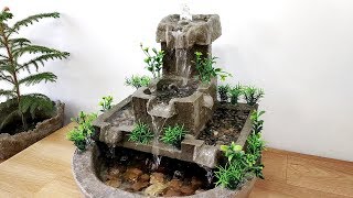 How to make amazing beautiful very nice cemented waterfall fountain water fountain [upl. by Skylar867]