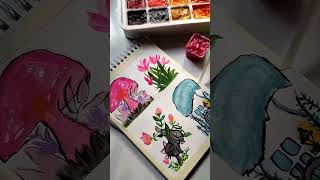 Cute painting ideas Painting border remove satisfying video watercolor trending satisfying [upl. by Ynamad]