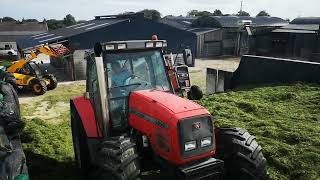 massey ferguson 1155 v8 straight pipe with the 6290 6 cylinder turbo straight pipe at the silage [upl. by Parthen]