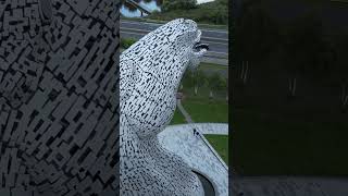 Be careful driving on the M9 motorway when Kelpie Baron is hungry…… 🐴🐴🚗 falkirk kelpies drone [upl. by Granese373]