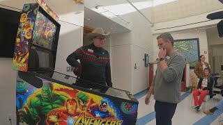 Game On Marvels Avengers pinball machine donated to Barbara Bush Childrens Hospital [upl. by Hallee]