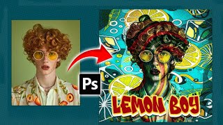 How to make colorful retro poster design in Photoshop [upl. by Lyram]