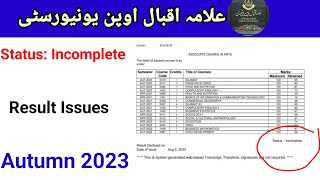 Incomplete result card  Aiou result card status incomplete Aiou result update [upl. by Albertine]