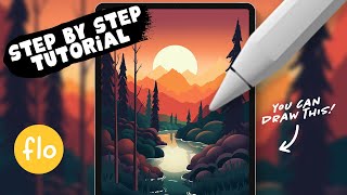 You Can Draw This Autumn Sunset Landscape in PROCREATE  Step by Step Procreate Tutorial [upl. by Rew]