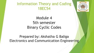 VTU ITC 18EC54 M4 L5 Binary Cyclic Codes [upl. by Nitram]