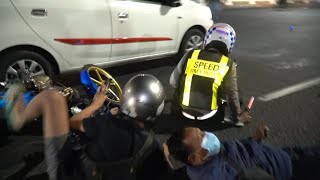 Pemotor mabuk tabrak Polisi dan Wartawan saat razia malam minggu di surabaya [upl. by Eidualc]