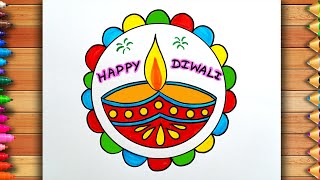 Diwali Drawing Easy  Diwali Diya Drawing  Green Festival  Diwali Celebration Drawing  Deepawali [upl. by Ahouh602]