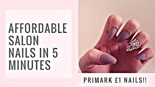 Primark £1 nails  salon look nails at home [upl. by Enomyar]