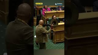 NewZealand Maori MPs rip copy of Indigenous treaty bill break into traditional haka  shorts [upl. by Nylesor566]