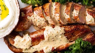 Pork Tenderloin with Mustard Cream Sauce quick pork fillet recipe [upl. by Arleen996]