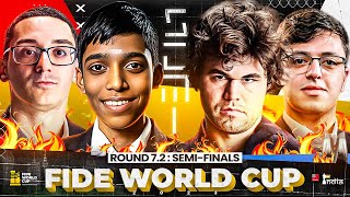 FIDE World Cup 2023  Round 72 Semi Finals  Pragg vs Caruana Carlsen vs Abasov  Live Commentary [upl. by Odracer]