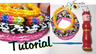 Tutorial Braccialetti con elastici con tricotin 🌻 Raimbow loom bracelets [upl. by Anhcar]