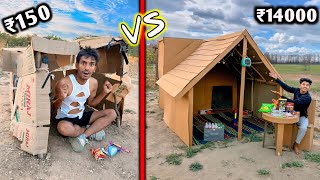 Overnight Survival Challenge  Low Budget Cardboard house challenge 🏠 ₹150 VS ₹14000 [upl. by Sumahs827]