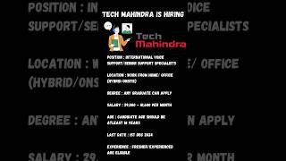 Tech Mahindra Hiring 2024 Batch  Tech Mahindra Hiring Tech Mahindra Jobs For Freshers 🔥💼 shorts [upl. by Standford216]