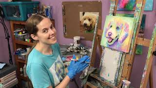 Painting a Colorful Goldendoodle Dog  Artist Krystle Cole [upl. by Rudich]